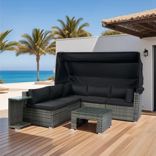 Miniatura 11 de Goohome Juego de muebles de patio de 8 piezas, mimbre de polietileno para todo tipo de clima, juego de conversación con mesa auxiliar, caja