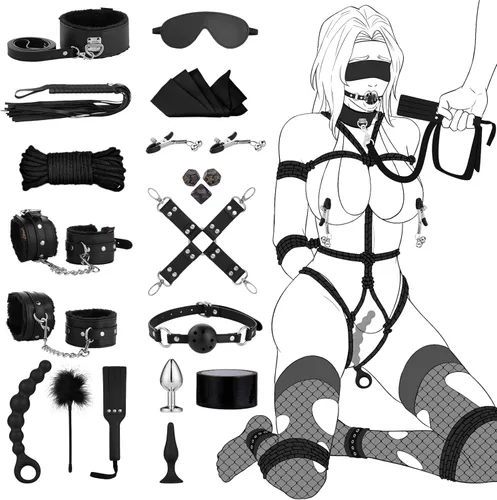 Kit de Restricciones BDSM para Sexo Bondage - UTIMI Conjunto de Restricciones Mejorado con Esposas Ajustables Collar Tobillera Dados Cuentas Tapón