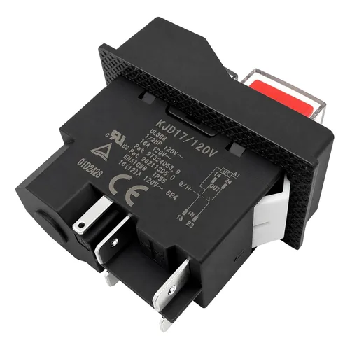 Interruptor KJD17/120V Interruptor solenoide de botón pulsador de 5 pines 16A (paquete de 1) para herramientas eléctricas y maquinaria - Compatible