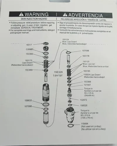 Miniatura 7 de 244194 Kit de embalaje de reparación de bomba se adapta a Graco Airless Paint Spray 3400 390 395 490 495 595 295 Pulverizadores Aftermarket