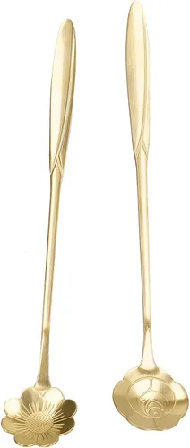 Miniatura 2 de Cuchara agitadora, 4PCS cuchara mezcladora de flores en forma de corazón cuchara de café de acero inoxidable cuchara de desierto cuchara de té