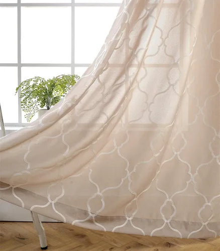 Miniatura 10 de Miuco, cortinas de imitación de lino con bordado marroquí, semitransparentes, con ojales para salón o dormitorio