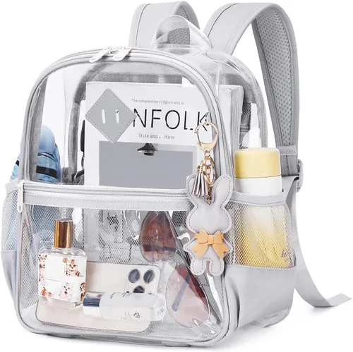 Miniatura 12 de MUSEVOS Mochila transparente para eventos de estadio aprobada 12x6x12, bolsa mini transparente de TPU gruesa con bolsillo frontal para conciertos