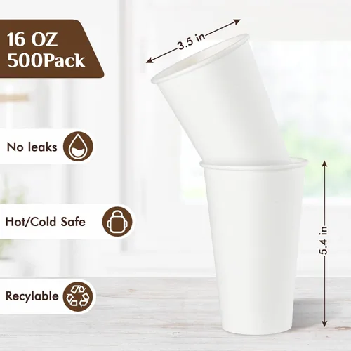 Miniatura 3 de Vplus Paquete de 500 tazas de café de papel de 16 onzas, tazas de café desechables de 16 onzas con tapas, bebida fría/caliente, para el hogar