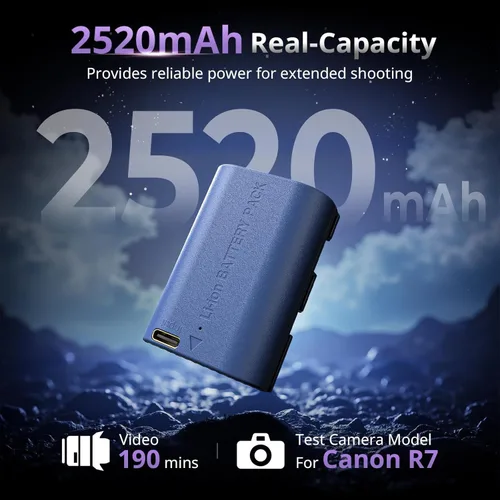 Miniatura 2 de SMALLRIG Batería LP-E6P, batería USB-C de 2520 mAh para Canon EOS R6V, R6 Mark III/II, R5 Mark II, C50, R5, R6, R7, 5D Mark II, 5D Mark Azul