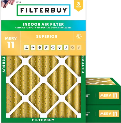 Miniatura 11 de Filterbuy Filtro de aire MERV 11 de 8 x 14 x 1 pulgadas para defensa de mascotas y alergias (paquete de 3), filtros electrostáticos plisados