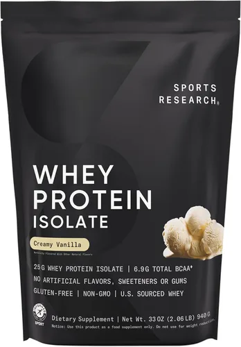 Miniatura 9 de Sports Research Proteína de suero - Polvo de proteína aislado de suero para nutrición deportiva para construcción muscular delgada y recuperación
