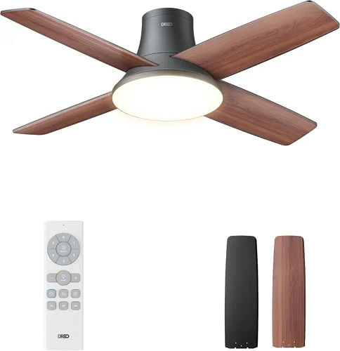 DREO Ventilador de techo, ventilador de techo de perfil bajo de 44 pulgadas con luz y control remoto, LED de 5CCT, 6 niveles regulables, motor Negro