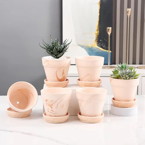 Miniatura 3 de Macetas de terracota con platillo, paquete de 6 macetas pequeñas de cerámica de arcilla de terracota de 4 pulgadas, ideal para cactus y suculentas