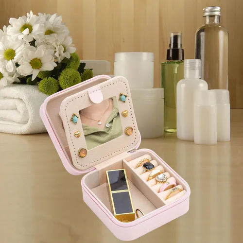 Miniatura 4 de Uhelper Joyero de viaje Joyero con dije de inicial Joyero multifuncional personalizado Regalos de cumpleaños para mujeres, D-rosa