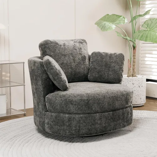 Chifee & Vingol Silla decorativa giratoria de gran tamaño de 40.35 pulgadas, silla redonda tapizada de barril con almohadas, sillas giratorias para