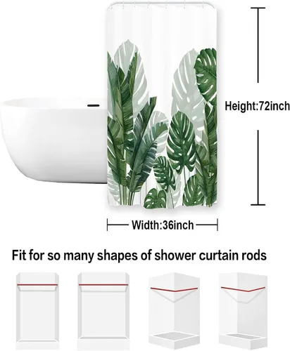 Miniatura 7 de Baccessor Cortina de ducha con diseño de plantas tropicales verdes, impermeable, tela lavable, para decoración de baño de verano, diseño botánico