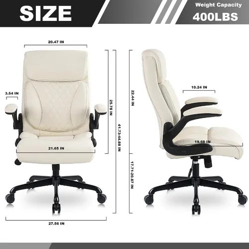 Miniatura 3 de Youhauchair Silla de oficina ejecutiva, silla ergonómica de piel sintética para computadora con soporte lumbar, reposabrazos abatibles y altura Beige
