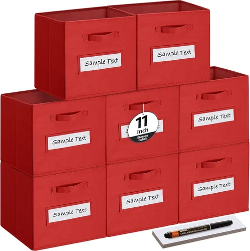 Miniatura 16 de Cubos de almacenamiento de tela (juego de 8) cubos de almacenamiento de 11 pulgadas, cubos de almacenamiento con 8 etiquetas, tarjetas de ventana