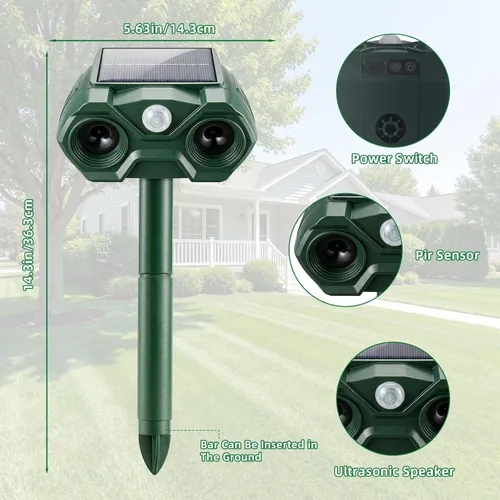 Miniatura 7 de Repelente solar de animales para exteriores, dispositivos repelentes de ciervos recargables por USB y repelente de gatos, coyote, mapache, mapache