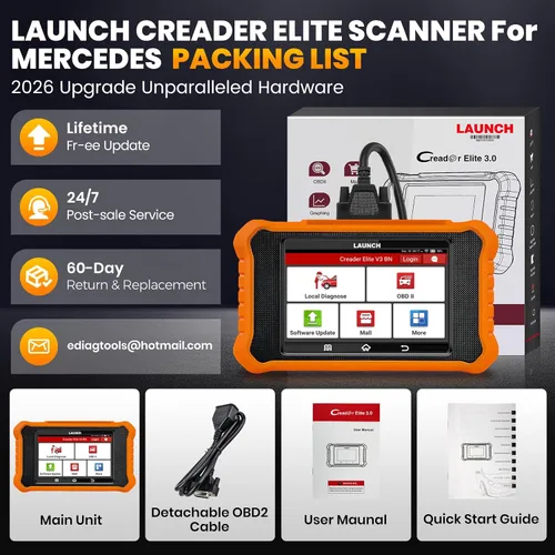 Miniatura 7 de LAUNCH Creader Elite V3.0 2026 para Mercedes-Benz MB Sprinter Maybach Herramienta de escaneo bidireccional, escáner OBD2, diagnóstico de sistema