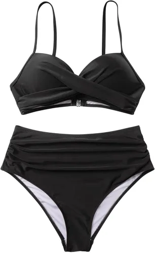 Miniatura 5 de Traje de baño de contraste para mujer, conjunto de bikini alto con degradado de pecho alto, traje de baño sexy, tankinis conjunto de trajes de baño