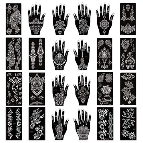 Miniatura 7 de XMASIR 20 hojas de plantillas de tatuaje de henna para mano, plantillas temporales de tatuaje de aerógrafo, calcomanías de tatuaje árabe, plantillas