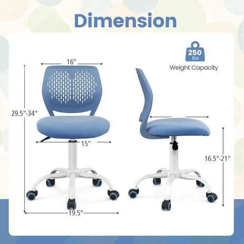 Miniatura 3 de Giantex Silla de escritorio moderna para niños, silla de estudio sin brazos con altura ajustable, silla de oficina ergonómica con ruedas, silla