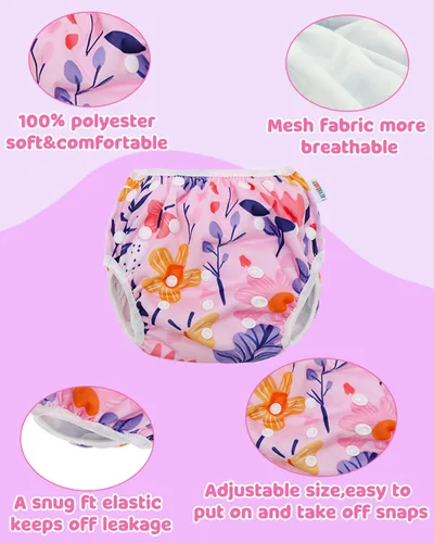 Miniatura 36 de Alva, Pañales de bebé para nadar, paquete de 2 unidades, talle único, reutilizable, lavable y ajustable de 0 a 36 meses. Tamaño de 10 a 40 lbs