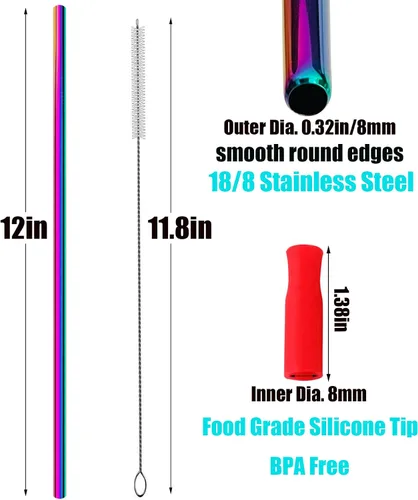 Miniatura 2 de Paquete de 4 popotes reutilizables de acero inoxidable para vaso Stanley de 40 onzas, popotes de metal extra largos de 12 pulgadas para Stanley