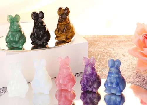 Miniatura 6 de QINJIEJIE Decoración de Pascua de 2 pulgadas, estatua de conejo de amatista, cristales de conejo, piedras curativas, piedras preciosas naturales