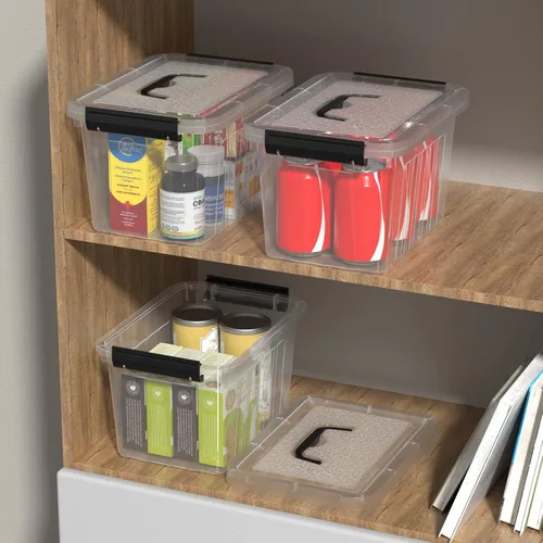 Miniatura 4 de Cajas de almacenamiento de plástico de 6 cuartos de galón con tapas y asas, contenedor de almacenamiento de cierre transparente, 6 paquetes