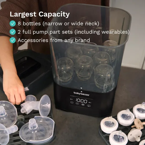Miniatura 3 de Baby Brezza Esterilizador de biberones SuperQuick de 10 minutos + secadora, gran capacidad de 8 botellas, desinfección al vapor, ajuste universal