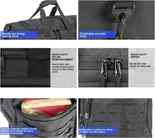 Miniatura 5 de HYKING Bolsa de gimnasio para mujeres y hombres, bolsa táctica militar de fin de semana, entrenamiento, ligera, impermeable, deportiva, bolsillo