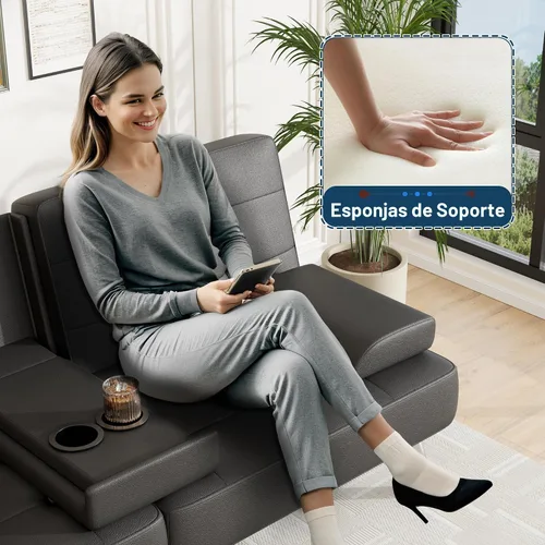Miniatura 6 de Furmax Sofá Cama Futón Ajustable Sofá Cama Futón Sleeper para Sala de Estar, Oficina de Negocios, Sofás Reclinables con Portavasos (Cuero PU, Negro)