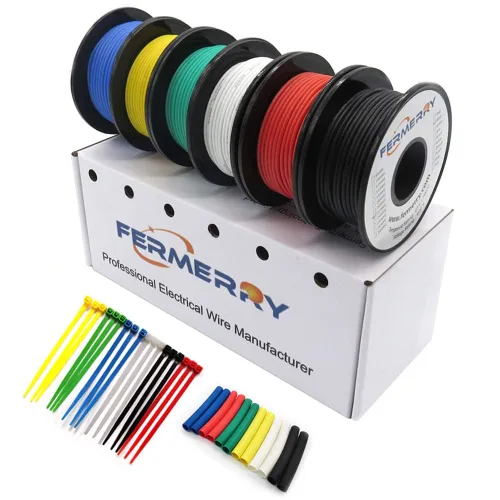 Fermerry - Kit de alambre trenzado de silicona de calibre 12, carrete de 1.5 m, cada uno de 6 colores, flexible, 12 AWG, alambre de cobre estañado