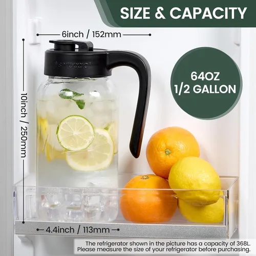 Miniatura 2 de Jarra Mason con Tapa - Jarra de Vidrio Hermética y a Prueba de Fugas con Tapa, Perfecta para Leche Materna, Infusión en Frío y Té de Sol, 2 Quart