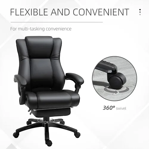 Miniatura 6 de Executive High Back Office Chair Executive Computer Desk Chair with PU Leather, Adjustable Height and Retractable Footrest, Black