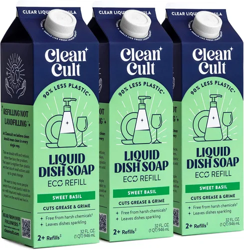 Miniatura 20 de Cleancult Repuesto líquido de jabón para platos (32 onzas, 1 unidad) – Poder de limpieza a base de plantas – Jabón para platos que corta la grasa