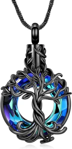 shajwo Collar de cenizas de urna de cremación del árbol de la vida para mujeres y hombres, círculo de la vida, cristales de cremación, colgante de