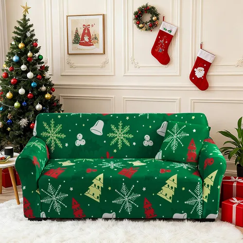 Miniatura 10 de Funda de sofá de Navidad Verde, Funda Elástica para Sofá, Funda Deslizante para Sofás y Sofás de Dos Plazas, 1 Pieza, Funda Temática Navideña