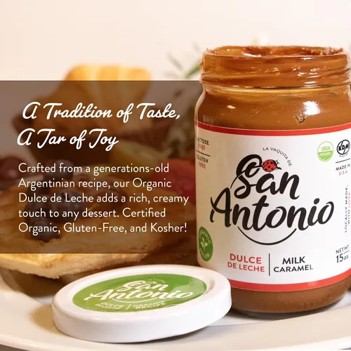 Miniatura 5 de San Antonio Organic Dulce de Leche Classic Milk Caramel Spread - Sin gluten ni lactosa, relleno y coberturas de postres, ideal para helado