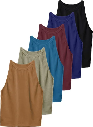 Miniatura 7 de 6 piezas de camisetas cortas básicas sin mangas con espalda cruzada de algodón para mujeres y niñas uso diario