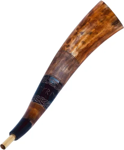 Miniatura 2 de Cuerno vikingo soplador de guerra genuina trompeta de batalla bovina Shofar – Grabado a mano, sonido fácil y claro, regalo vikingo para hombres