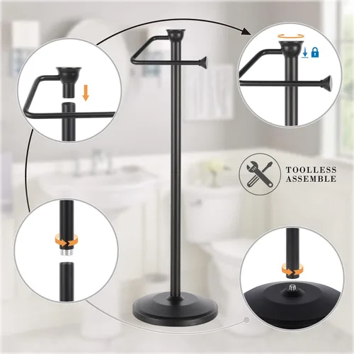 Miniatura 5 de ZCCZ - Soporte de papel higiénico independiente con reserva, dispensador de almacenamiento de papel de baño para 5 mega rollos, organizador negro
