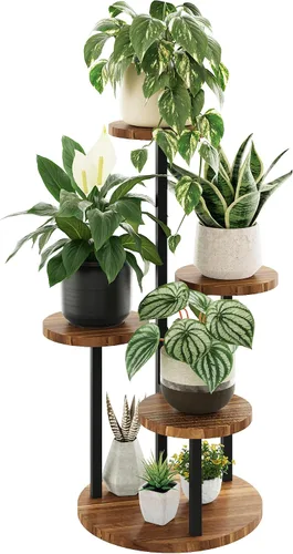 Miniatura 7 de Bamworld Soporte para Plantas de Esquina Interior de Metal y Madera Estante para Plantas Exterior Soportes Altos para Plantas Mesas para Plantas