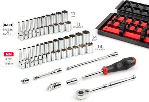 Miniatura 2 de TEKTON SKT03301 - Juego de llaves de vaso y trinquete de 1/4 pulgada con 6 puntos, con guías y bandejas, 57 piezas (5/32-9/16 pulgada, 4-15 mm)