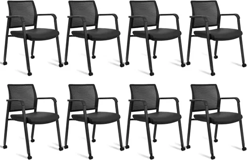 Miniatura 17 de CLATINA Sillas de oficina apilables para recepción de invitados con brazo, silla de sala de espera con respaldo de malla con asiento de tela Negro