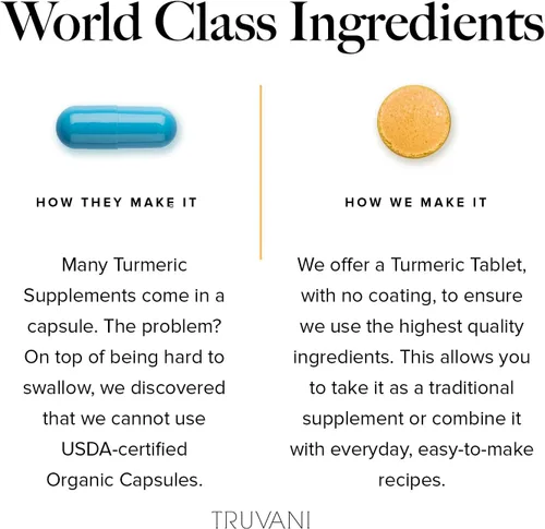 Miniatura 4 de Truvani Tabletas de curcumina de cúrcuma orgánica de 1,350 mg cada una, apoyo natural para las articulaciones con pimienta negra para absorción - 90