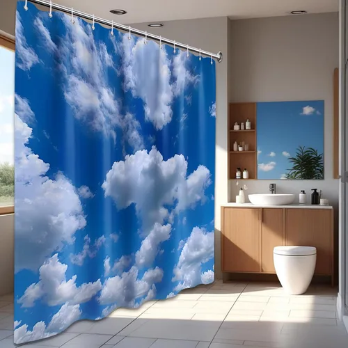 Miniatura 3 de Cortina de ducha con cielo azul, nubes blancas, paisaje escénico, 72 x 72 pulgadas Tela de tela impermeable, incluye ganchos, 72 x 72 pulgadas