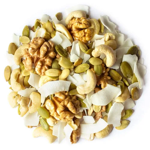 Miniatura 3 de Mezcla orgánica de coco y amigos, 2 libras, mezcla de bocadillos crudos y sin OMG contiene chips de coco, anacardos, semillas de calabaza y nueces.