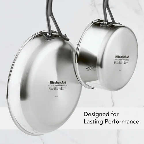Miniatura 5 de KitchenAid Sartén para saltear de inducción de acero inoxidable revestido de 5 capas con tapa, 5 cuartos de galón, acero inoxidable pulido