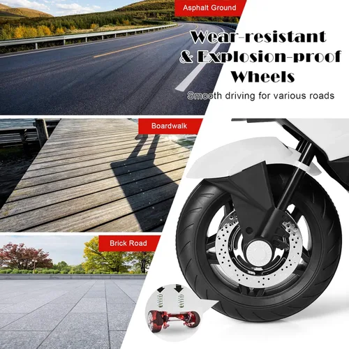 Miniatura 3 de HONEY JOY Motocicleta para niños de 12 V, vehículo eléctrico a batería para niños, ruedas de entrenamiento, luces LED, pedal de pie, suspensión