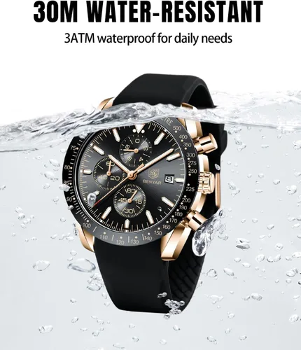 Miniatura 5 de BY BENYAR - Reloj para hombre, cronógrafo analógico de cuarzo, impermeable, luminoso, de diseñador, relojes de pulsera para hombre, para negocios