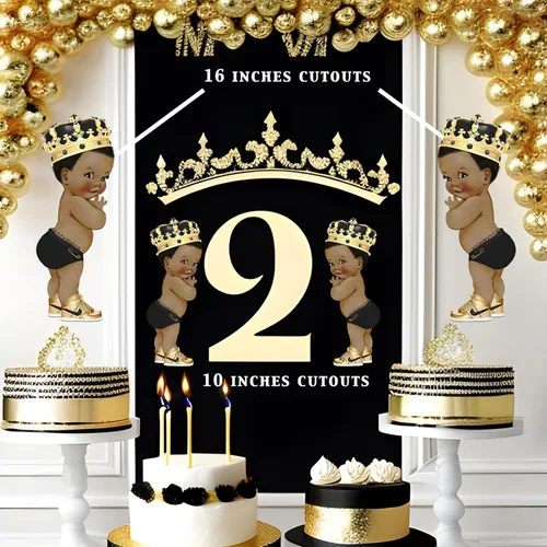 Miniatura 2 de Pañal negro con recortes del Principito para centros de mesa, baby shower, decoración de fiesta de primer cumpleaños, tenis con corona dorada